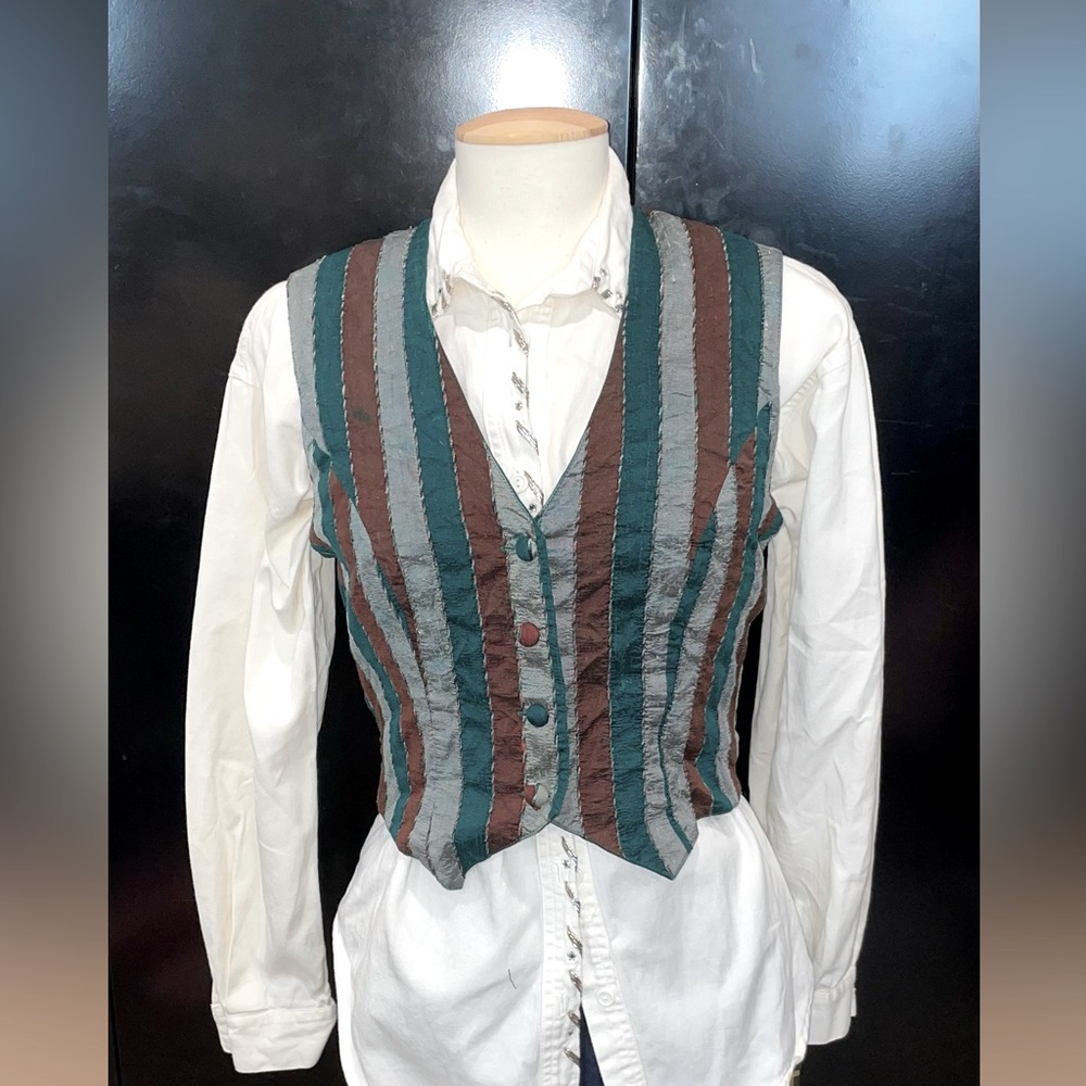 Vintage reversible western button up vest teal brown